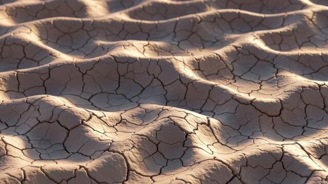 Close-up of cracked dry desert soil highlighting parched earth patterns and textured surface under