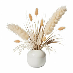 Naklejka premium Elegant white vase with a beautiful arrangement of dried pampas grass and other natural elements