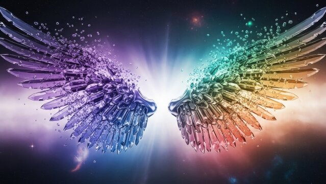 fantasy cosmic wings glowing with vibrant colors in a surreal celestial scene