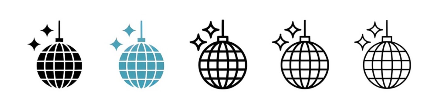 Disco ball line icon set. club party dance mirror discoball line icon. nightclub light ball icon for UI designs.