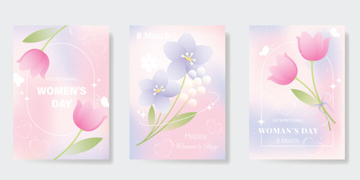 International Women's Day March 8 Greeting card set of Pink number 8 with flower on pink background