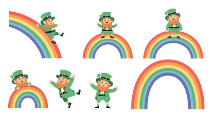 Happy leprechaun on rainbow colorful cartoon characters