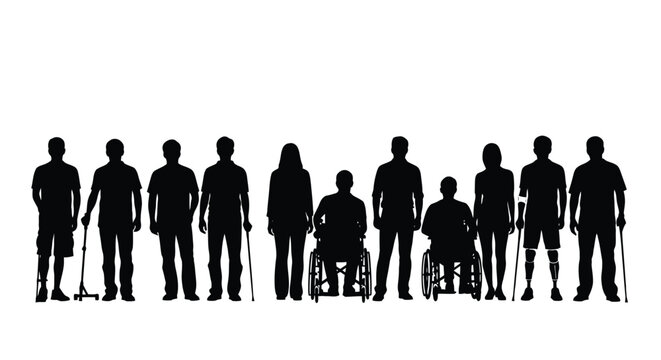 Diverse Group with Accessibility Needs and Disability Silhouettes