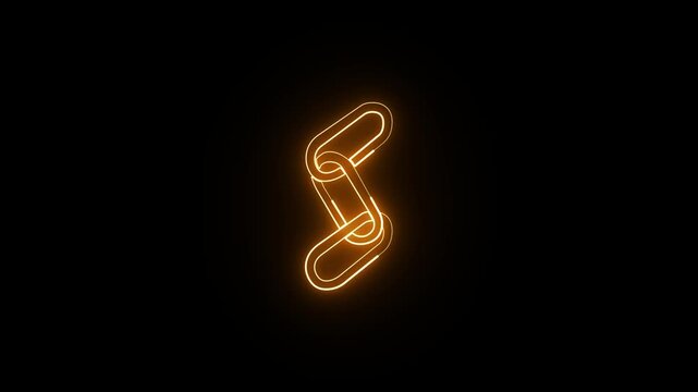 Glowing neon chain link icon animation abstract backlink connection symbol design on black background 4k.