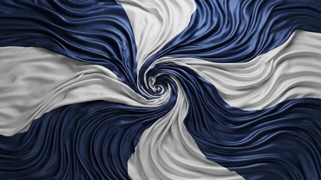 Seamless loop of abstract digital fabric waves in dark blue and white flowing dynamically to represent voluminous textile movement and fashion modern, conceptual, style