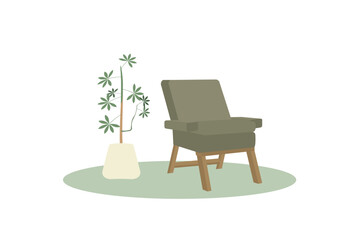 植物と一人がけソファのイラスト