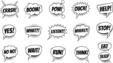 Fototapeta premium Collection of Comic Book Sound Effect and Word Speech Bubbles