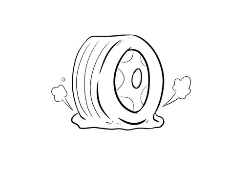 flat tire digital drawing illustration isolated