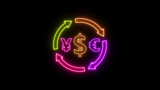 Ekti neon light er chhobi jekhane Dollar ($), Euro (&euro;), ebong Yen (&yen;) er chinho achhe. Charpashe shobuj ronger ghuronayman tir (arrows) diye currency exchange ba taka rupaulontorer bishoyti bujhano