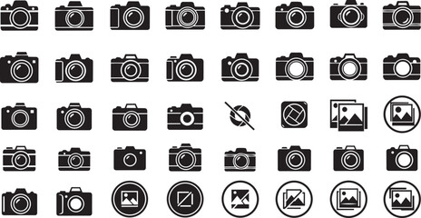 Vector camera icons and photography symbols, for website or app UI, isolated on transparent background, png