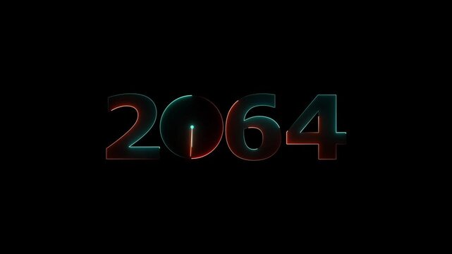 Happy New Year 2064 glowing neon text animation. New year celebration transfer animation. festival, new life, growth of business, investment, finance, innovation. 