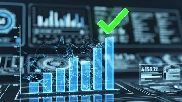 Blue Holographic 3D Data Graph