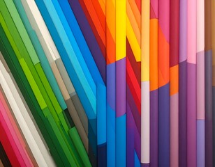 A close-up of colorful paper rolls arranged in rows
