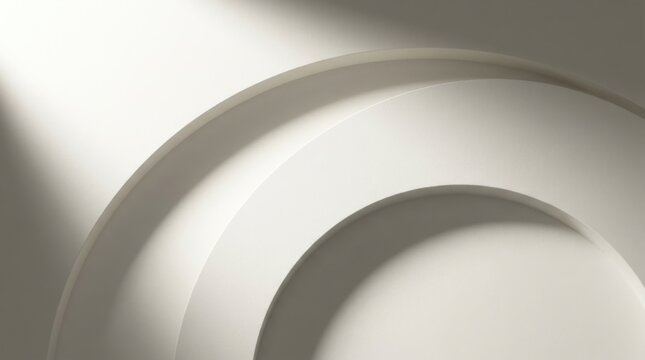 Abstract Light and Shadow Play on Curved White Surfaces in Minimalist Interior Design Setting