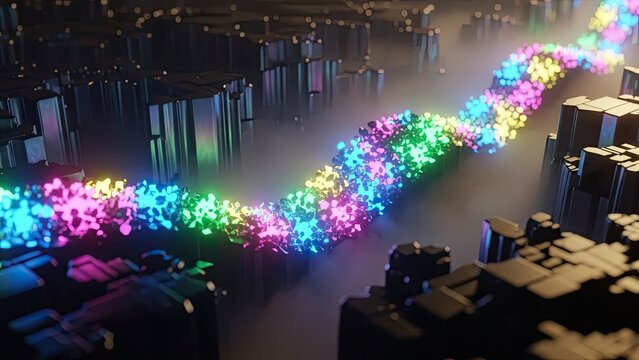 futuristic cityscape illuminated with vibrant colorful neon lights creating a dynamic city skyline