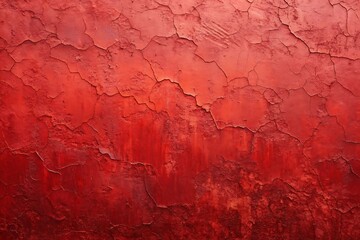 Obraz premium Aged red painted concrete wall with deep cracks and weathered texture