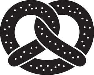 A black and white illustration of a classic pretzel with dotted patterns.