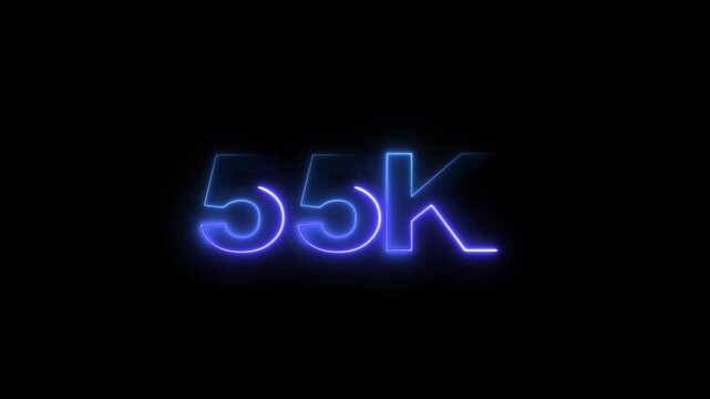 Neon number 50k text outline animation on black background.
