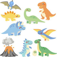 Fototapeta premium Cute Dinosaur Illustration Set