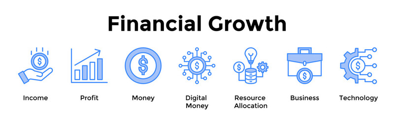 Obraz premium Financial Growth Banner Web Icon Vector Illustration Concept For Income, Profit, Money, Digital Money, Resource Allocation, Business, Technology