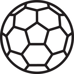 A detailed black and white illustration of a soccer ball with hexagonal and pentagonal shapes.