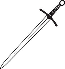 A detailed illustration of a medieval sword with a double-edged blade and a circular handle