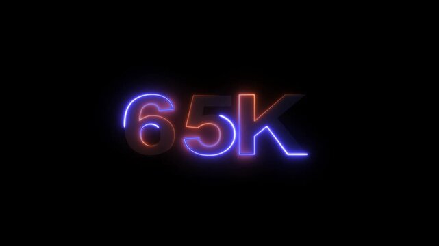 Neon number 65k text outline animation on black background.