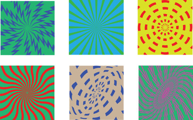 Abstract Colorful Optical Illusion Background Set.