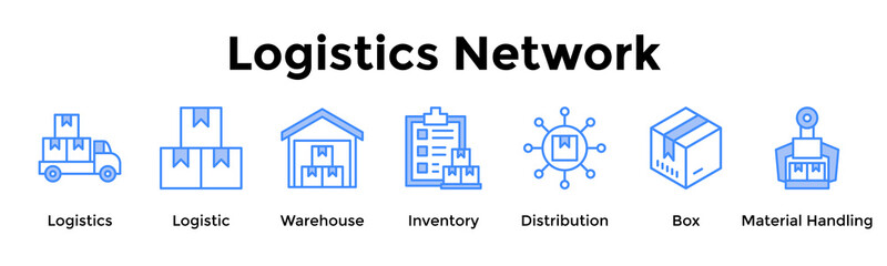 Obraz premium Logistics Network Banner Web Icon Vector Illustration Concept For Logistics, Logistic, Warehouse, Inventory, Distribution, Box, Material Handling
