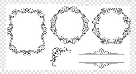 Obraz premium Elegant black ornate frames and decorative elements set