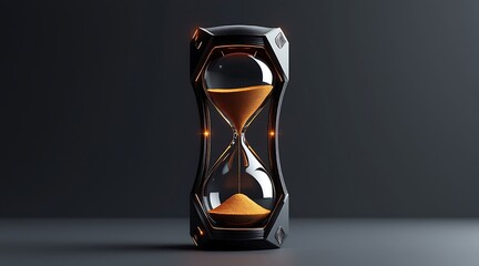 Elegant hourglass with flowing golden sand against a dark background