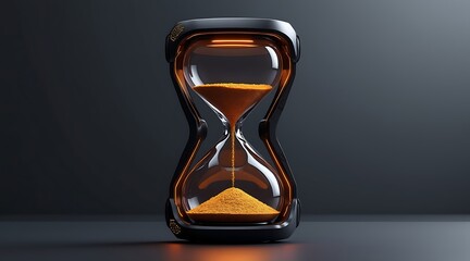 Elegant hourglass with flowing golden sand against a dark background