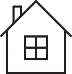 A simple line drawing of a house with a chimney and a window.