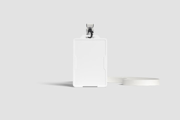 Blank ID Card Badge Mockup with Lanyard on Minimal Light Background