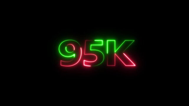 Neon number 95k text outline animation on black background.