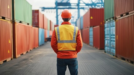Port Worker Oversees Cargo Container Logistics Area