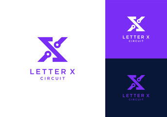 Letter X Circuit Tech Cyberspace Computing Software Solution Vector Logo Design Illustration
