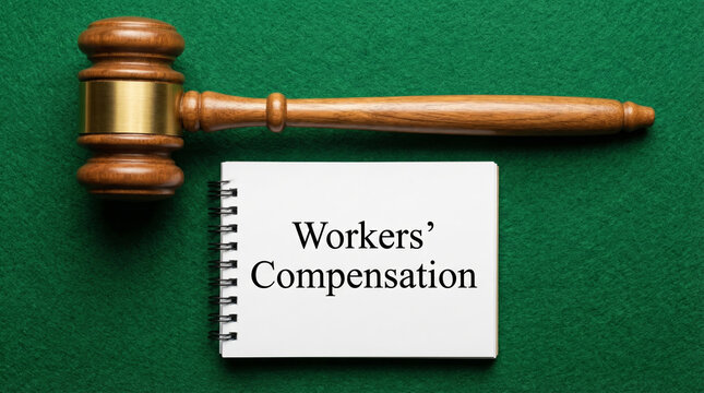 Employment labor law notebook workers compensation concept on green background