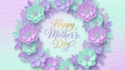 Happy Mother's Day floral wreath in pastel purple and green