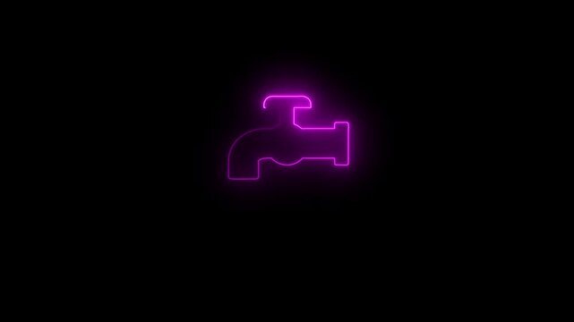 Glowing Neon Water Tap Icon, Symbol of Freshwater Supply and Conservation, HD Video Motion Graphic Animation on Black Background.