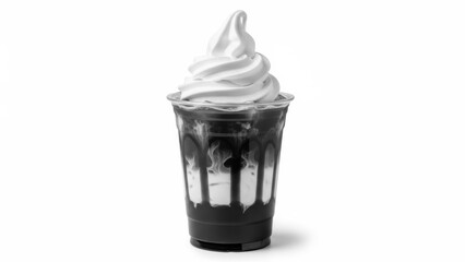 Iced coffee with whipped cream isolated on white background