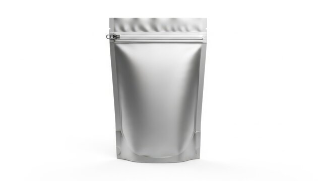 Silver stand-up pouch with zipper isolated on white background