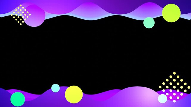 Abstract neon liquid wave frame with geometric shapes.