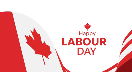 Naklejka premium Happy Labour Day greeting with Canadian flag elements and maple leaf.