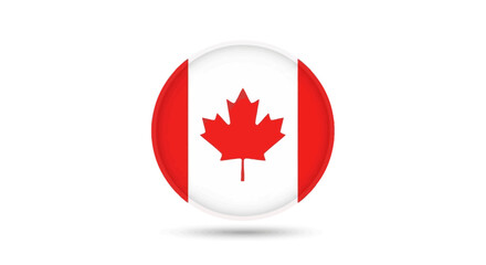 Obraz premium A circular icon representing the national flag of Canada with a red maple leaf.