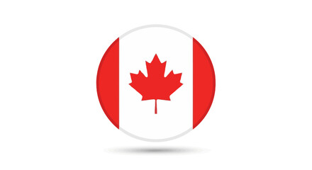 Obraz premium A circular icon representing the national flag of Canada, featuring a red maple leaf on a white background between two red bars.