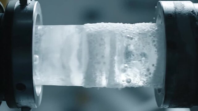 Melting Ice Core Sample Displays Effects of Global Warming in Laboratory Setting Close-up View