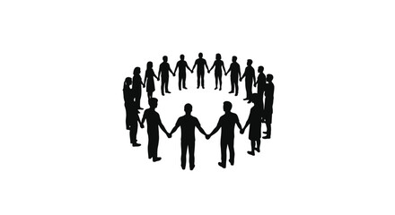 Fototapeta premium People Holding Hands in Large Circle Silhouette