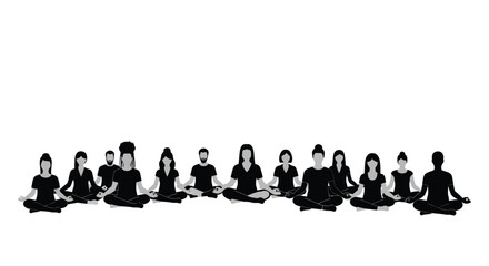 Naklejka premium People Meditating in Lotus Position Row Silhouette