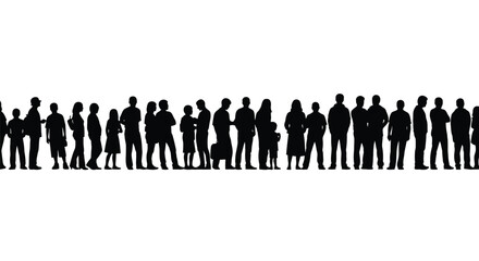 Silhouette of Large Group of People Standing in Row